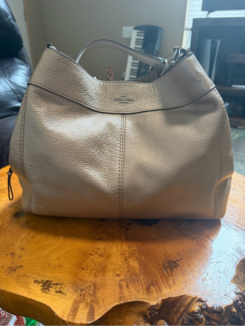 Coach F32150 Lexy Triple Compartment Shoulder Bag Metallic Platinum Pebbled Lthr